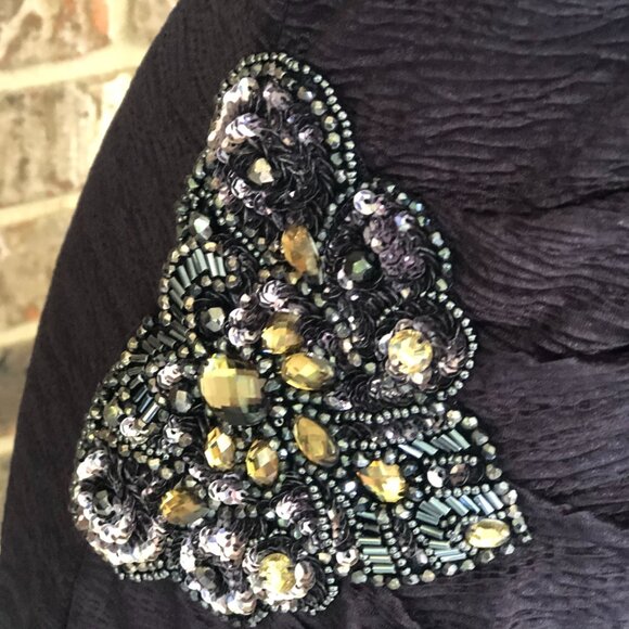 David Meister Navy One-Shoulder Beaded Cocktail Dress – Size 12 - Picture 5 of 14